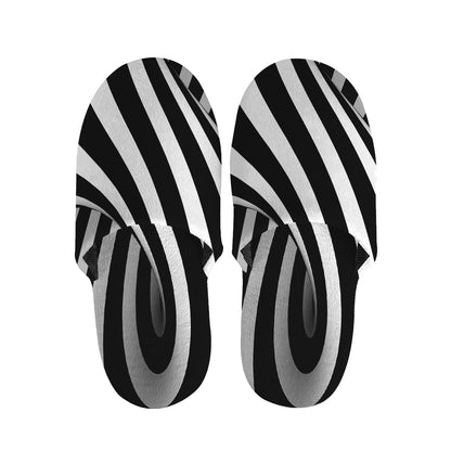 Black And White Spiral Twist Illusion Print Slippers