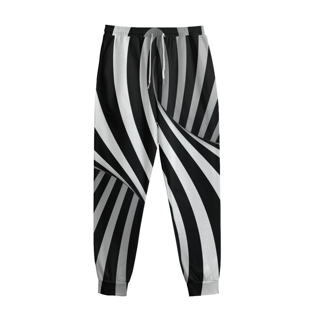 Black And White Spiral Twist Illusion Print Sweatpants