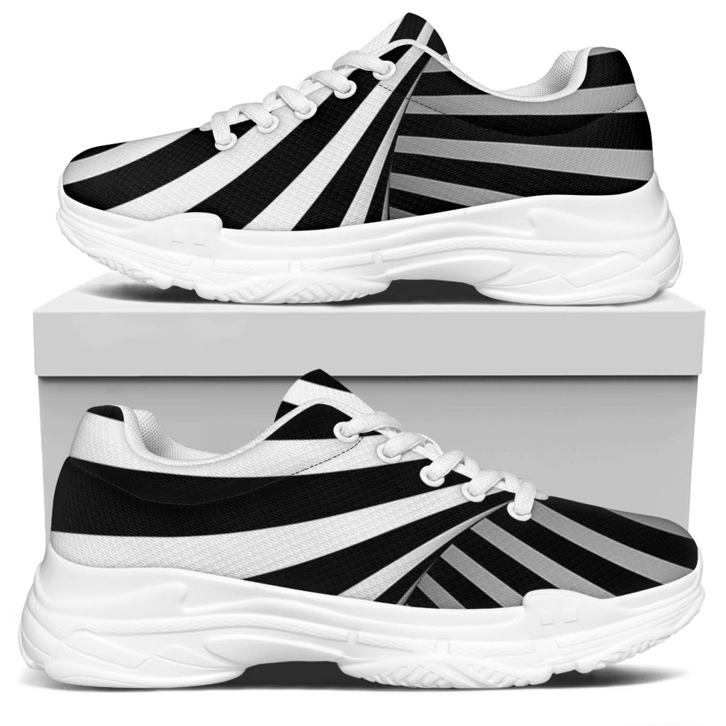 Black And White Spiral Twist Illusion Print White Chunky Shoes