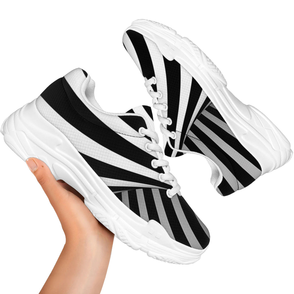 Black And White Spiral Twist Illusion Print White Chunky Shoes