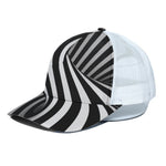 Black And White Spiral Twist Illusion Print White Mesh Trucker Cap