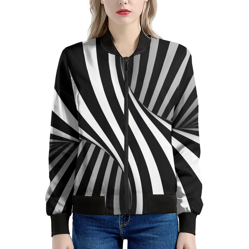Black And White Spiral Twist Illusion Print Women's Bomber Jacket