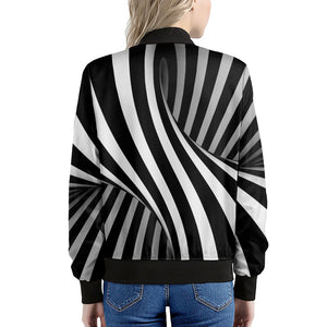 Black And White Spiral Twist Illusion Print Women's Bomber Jacket
