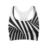 Black And White Spiral Twist Illusion Print Women's Sports Bra