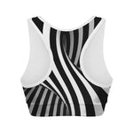 Black And White Spiral Twist Illusion Print Women's Sports Bra