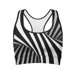 Black And White Spiral Twist Illusion Print Women's Sports Bra