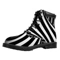 Black And White Twist Illusion Print Padded Collar Lace Up Boots