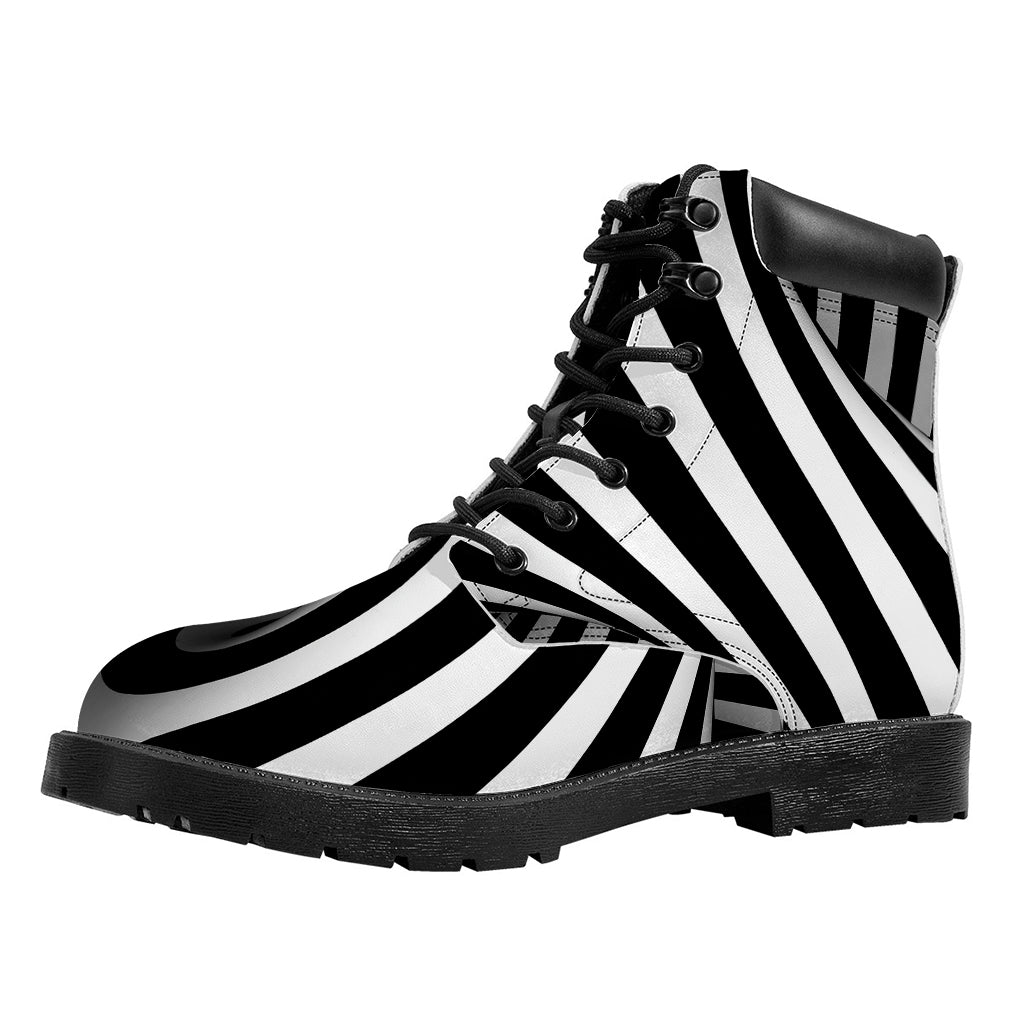 Black And White Spiral Twist Illusion Print Work Boots