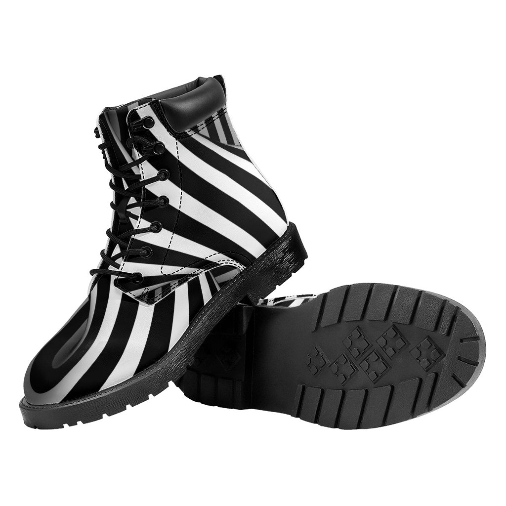 Black And White Spiral Twist Illusion Print Work Boots