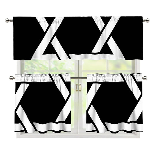 Black And White Star of David Print 3 Piece Kitchen Curtains