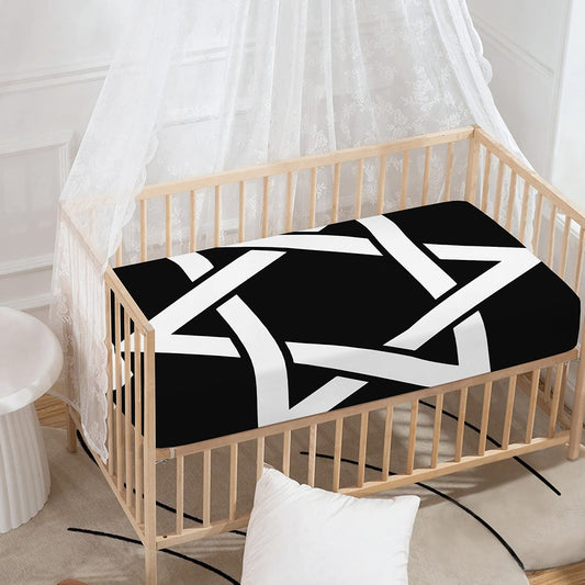 Black And White Star of David Print Baby Crib Sheet