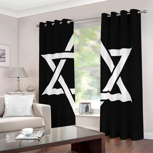 Black And White Star of David Print Blackout Grommet Curtains