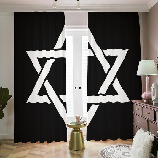 Black And White Star of David Print Blackout Pencil Pleat Curtains