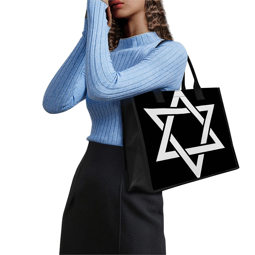 Black And White Star of David Print Canvas Tote Bag