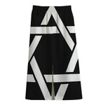 Black And White Star of David Print Cotton Front Slit Maxi Skirt