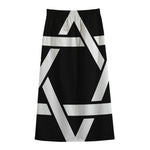 Black And White Star of David Print Cotton Front Slit Maxi Skirt