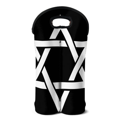 Black And White Star of David Print Double Neoprene Wine Tote