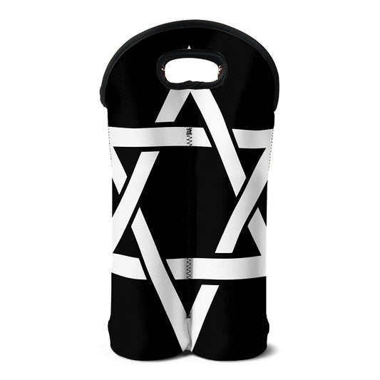 Black And White Star of David Print Double Neoprene Wine Tote