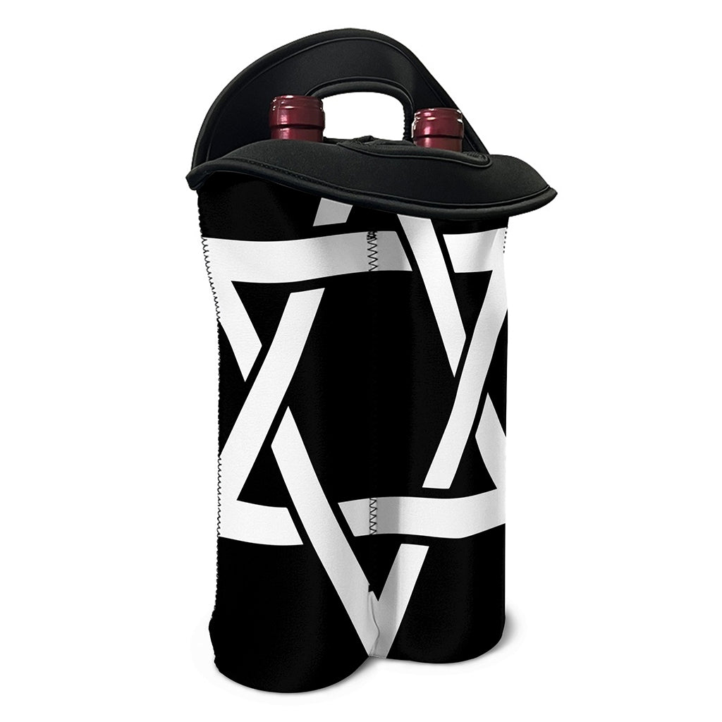 Black And White Star of David Print Double Neoprene Wine Tote