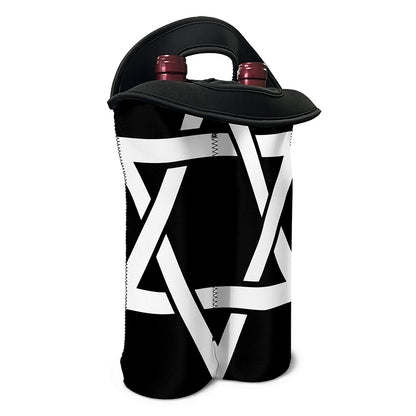 Black And White Star of David Print Double Neoprene Wine Tote