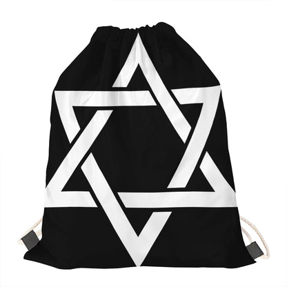 Black And White Star of David Print Drawstring Bag