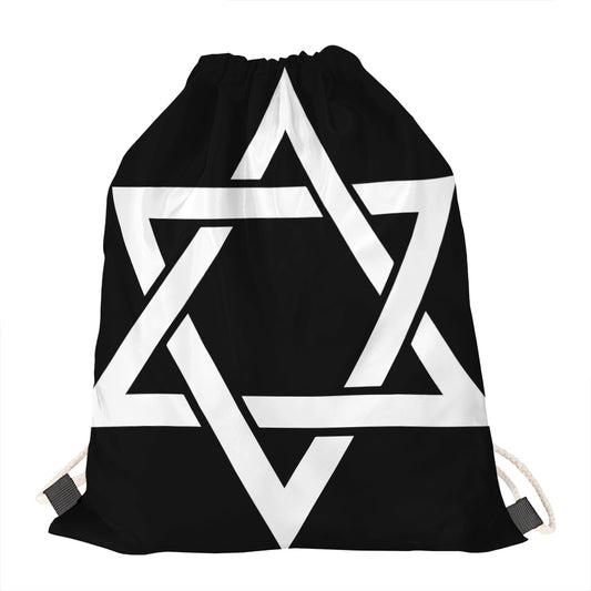Black And White Star of David Print Drawstring Bag