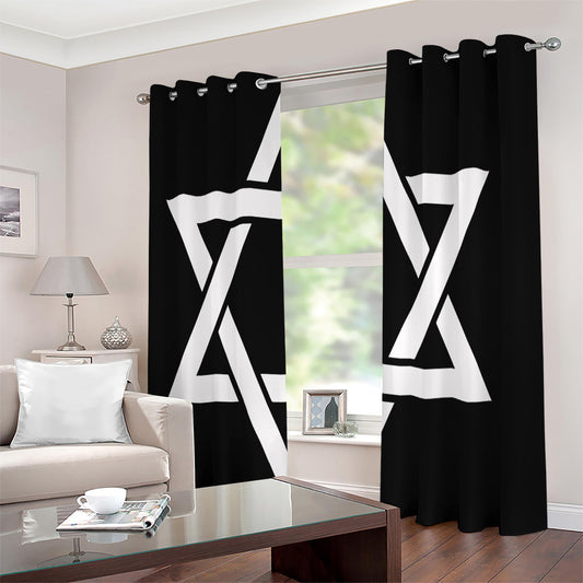 Black And White Star of David Print Extra Wide Grommet Curtains