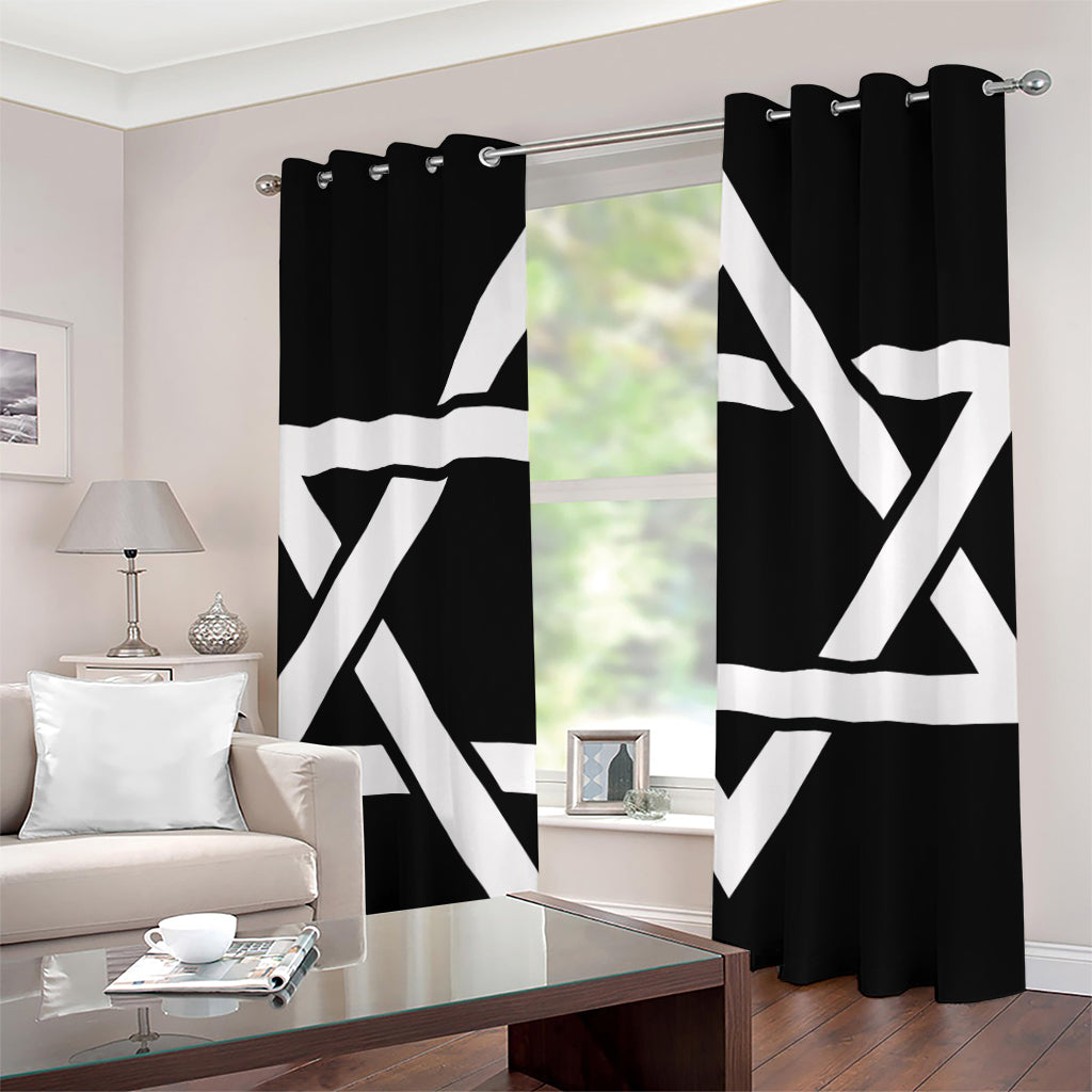 Black And White Star of David Print Grommet Curtains