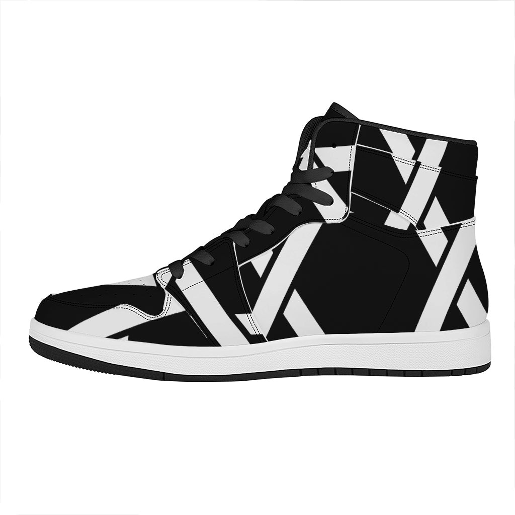 Black And White Star of David Print High Top Leather Sneakers