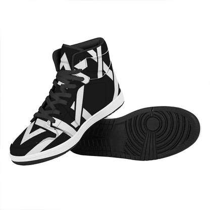 Black And White Star of David Print High Top Leather Sneakers