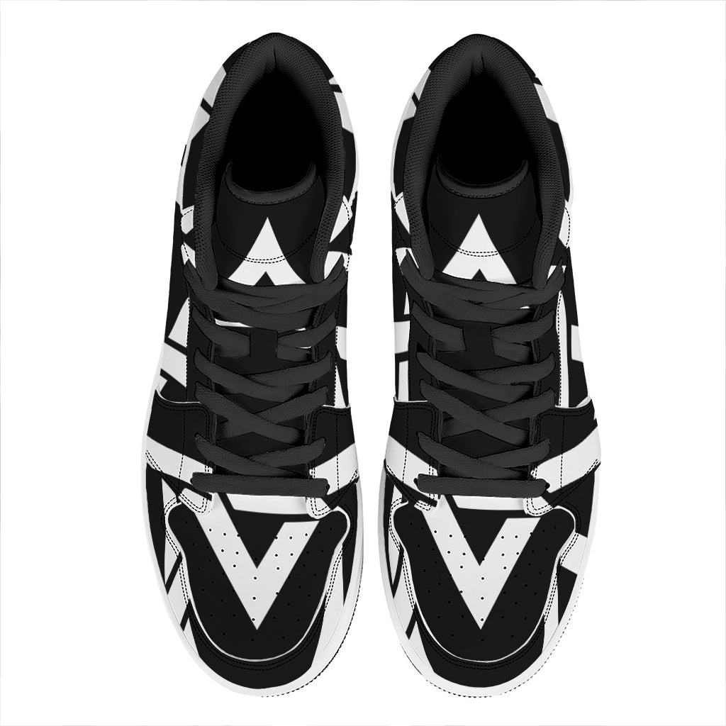 Black And White Star of David Print High Top Leather Sneakers