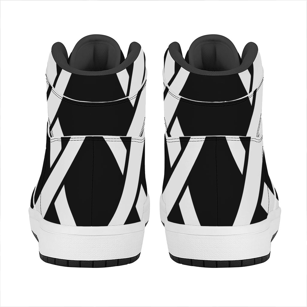 Black And White Star of David Print High Top Leather Sneakers