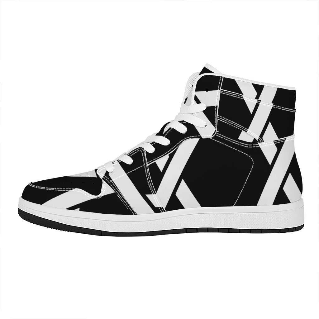 Black And White Star of David Print High Top Leather Sneakers
