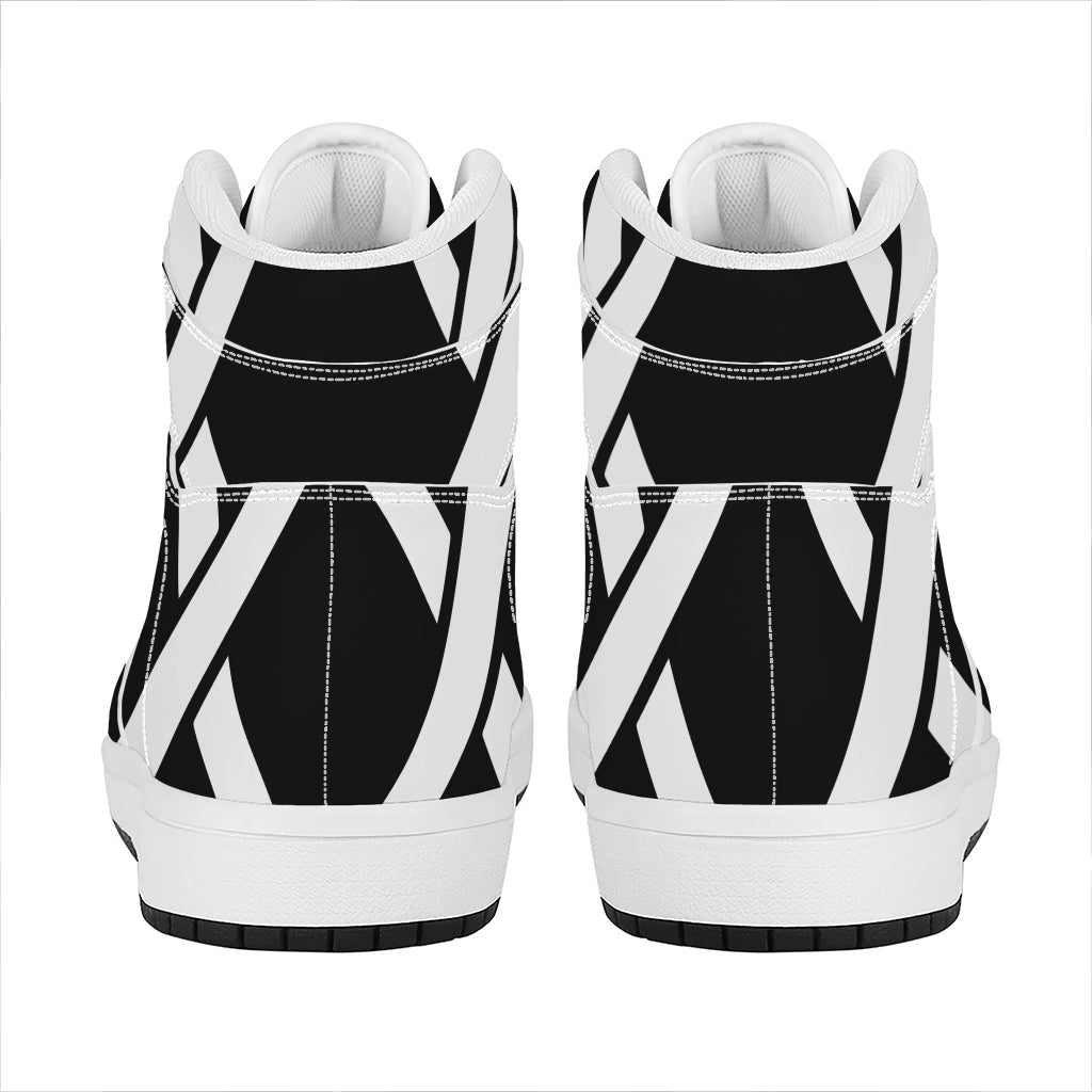 Black And White Star of David Print High Top Leather Sneakers
