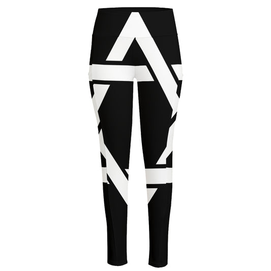 Black And White Star of David Print High-Waisted Pocket Leggings