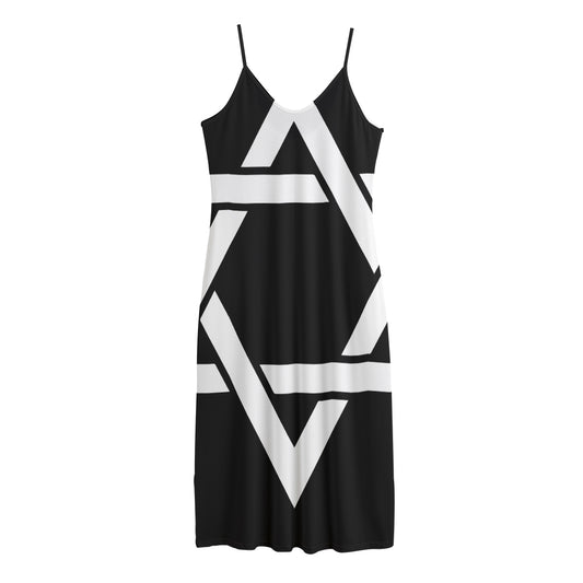 Black And White Star of David Print Jersey Midi Cami Dress