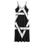 Black And White Star of David Print Jersey Midi Cami Dress