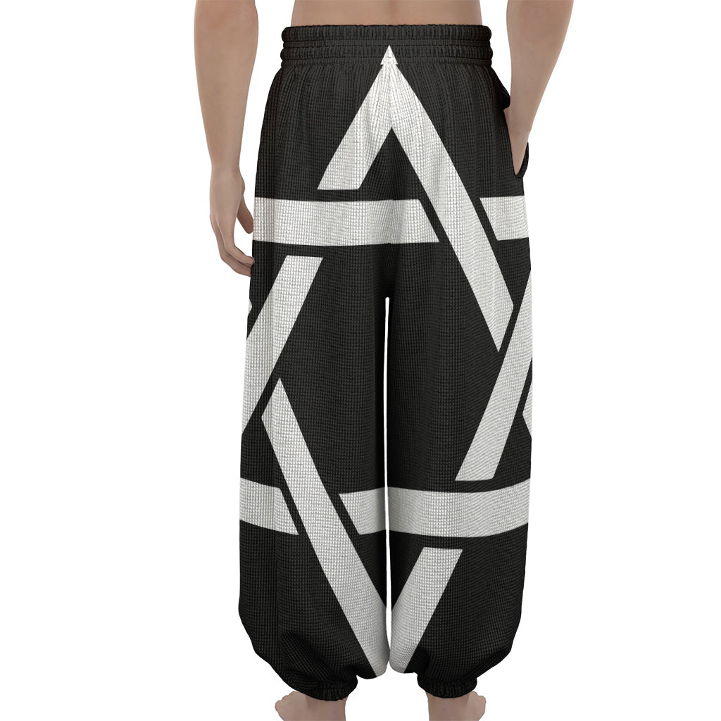 Black And White Star of David Print Lantern Pants
