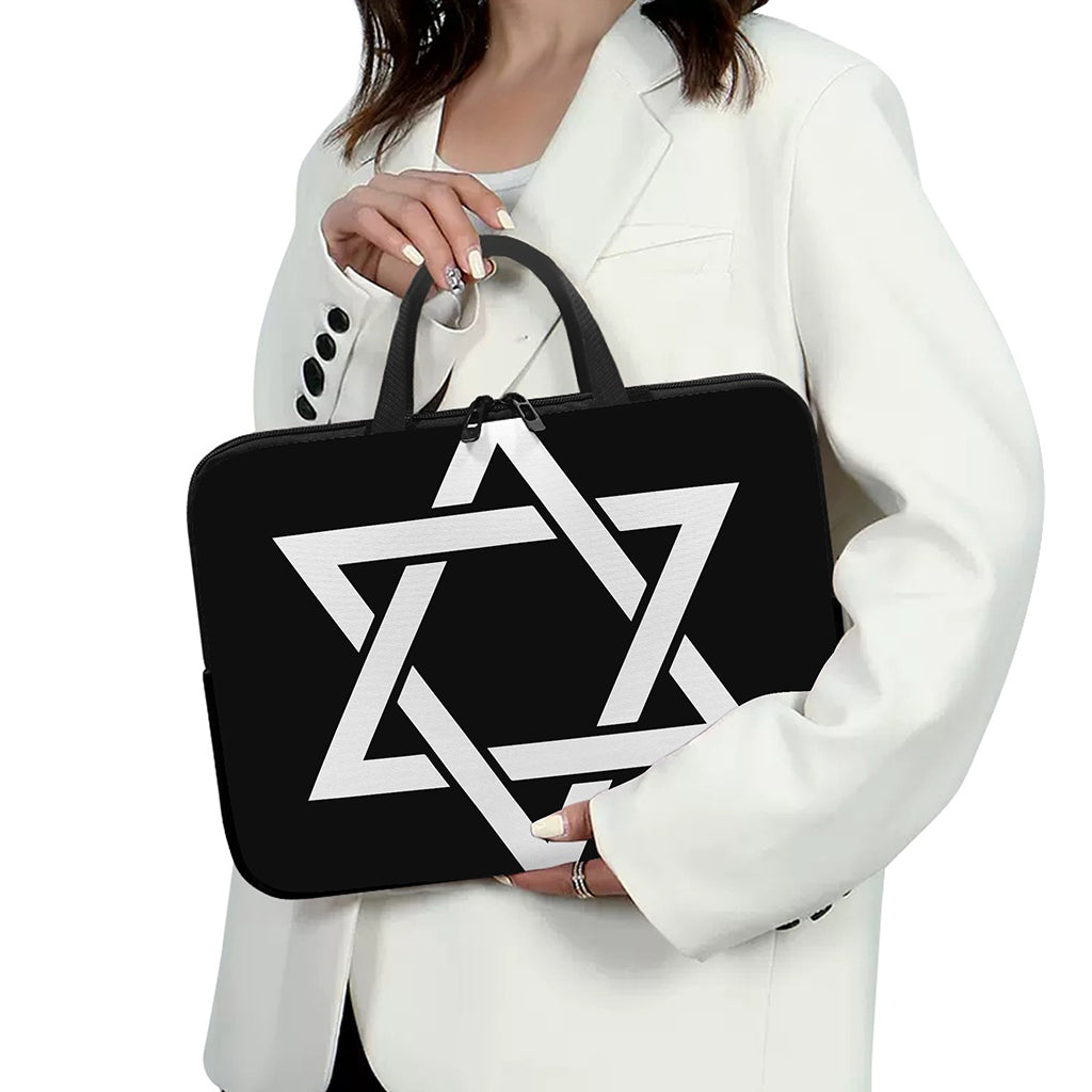 Black And White Star of David Print Laptop Sleeve With Handle