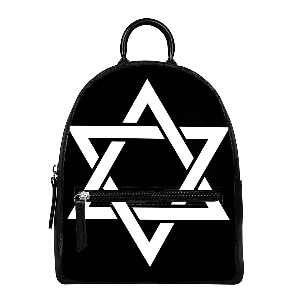 Black And White Star of David Print Leather Backpack
