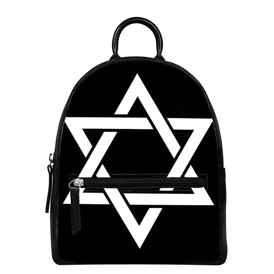 Black And White Star of David Print Leather Backpack