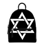 Black And White Star of David Print Leather Backpack