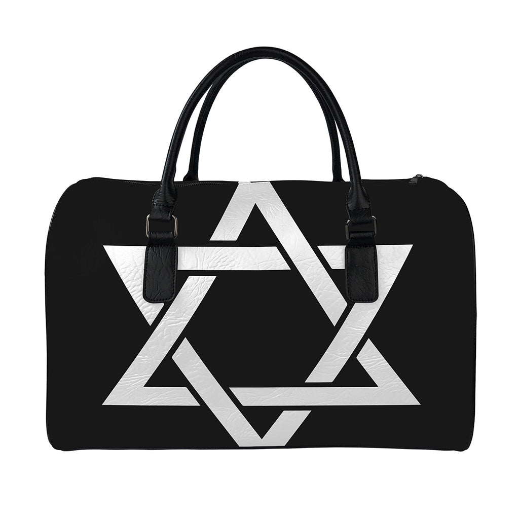 Black And White Star of David Print Leather Duffle Bag