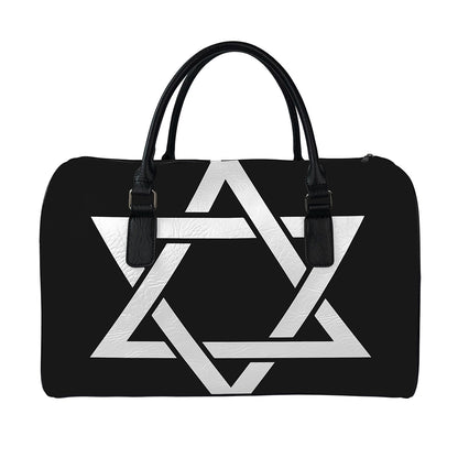 Black And White Star of David Print Leather Duffle Bag