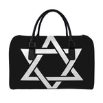 Black And White Star of David Print Leather Duffle Bag