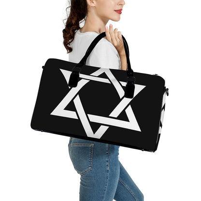 Black And White Star of David Print Leather Duffle Bag
