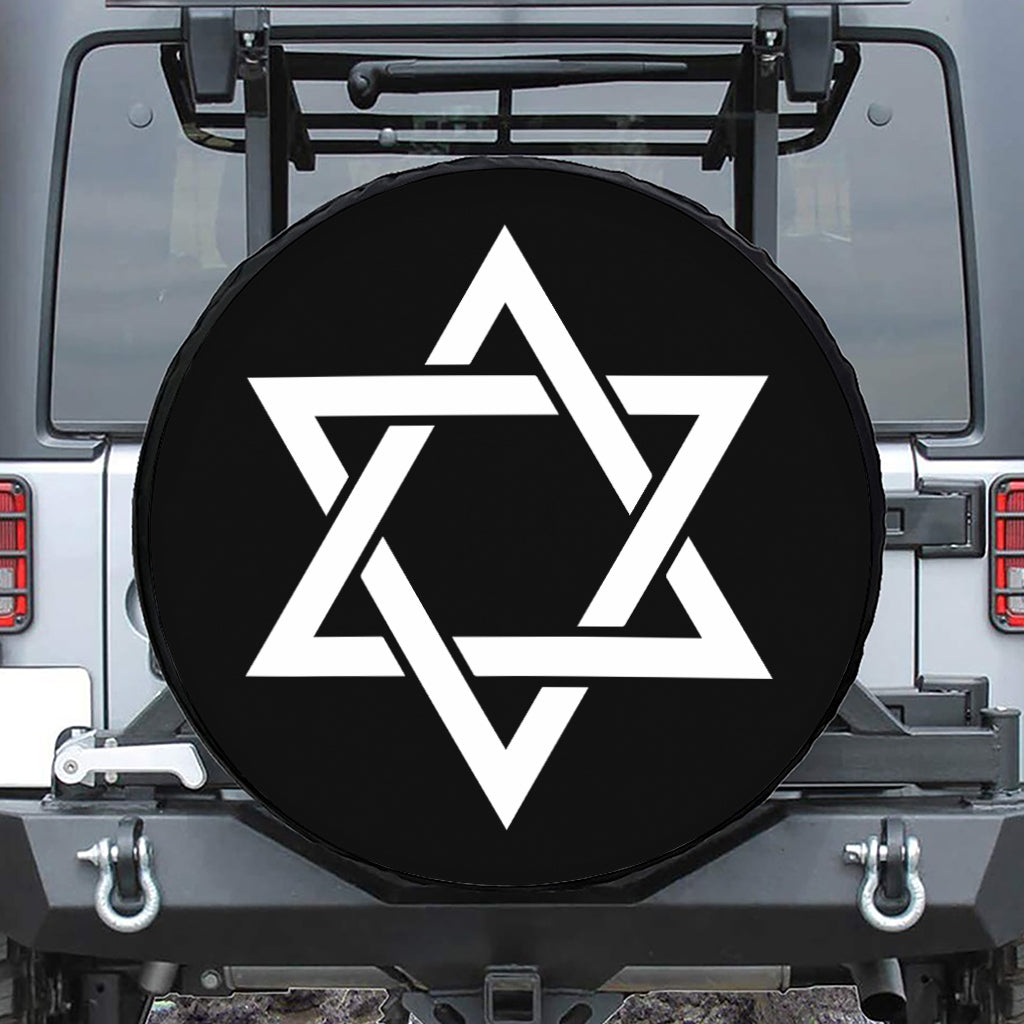 Black And White Star of David Print Leather Spare Tire Cover