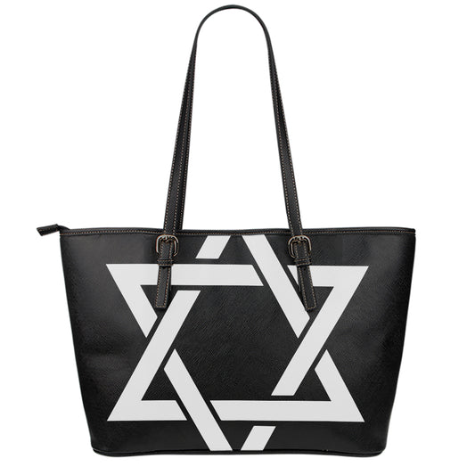 Black And White Star of David Print Leather Tote Bag