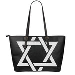 Black And White Star of David Print Leather Tote Bag