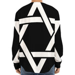 Black And White Star of David Print Long Sleeve Baseball Jersey